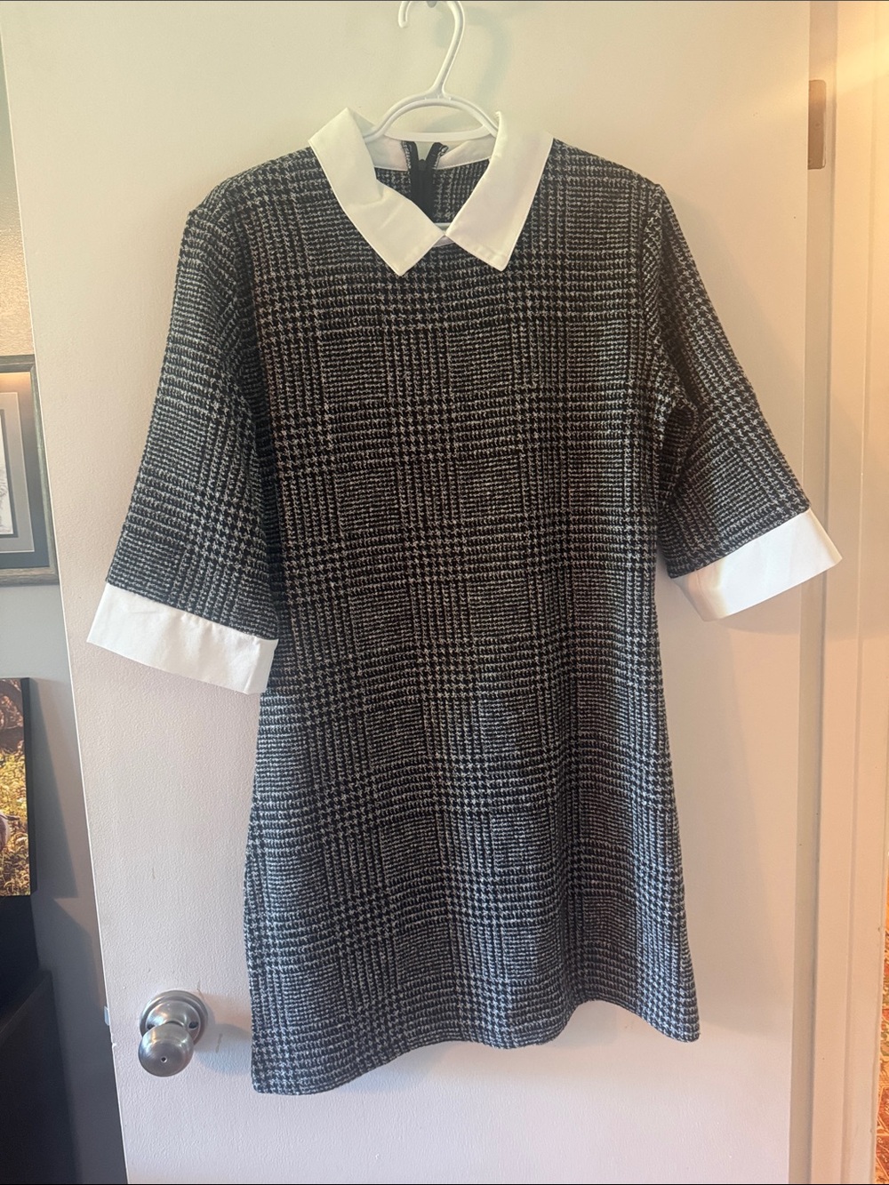 SHEIN Black & White Plaid Mini Dress with Contrast Collar